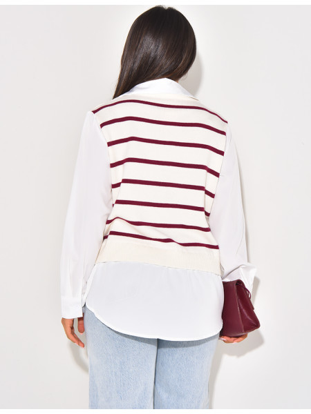 Striped sleeveless jumper with shirt lining