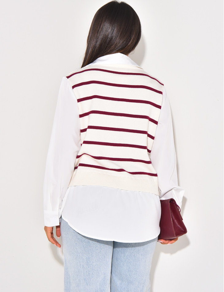 Striped sleeveless jumper with shirt lining