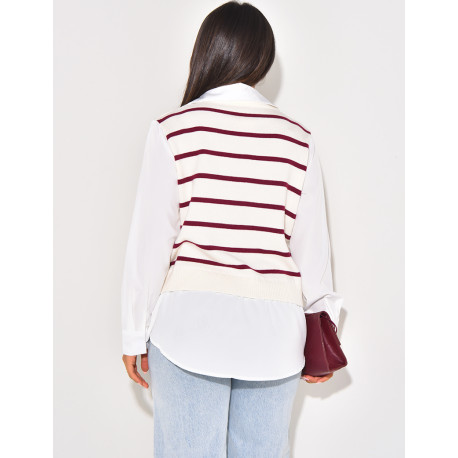 Striped sleeveless jumper with shirt lining