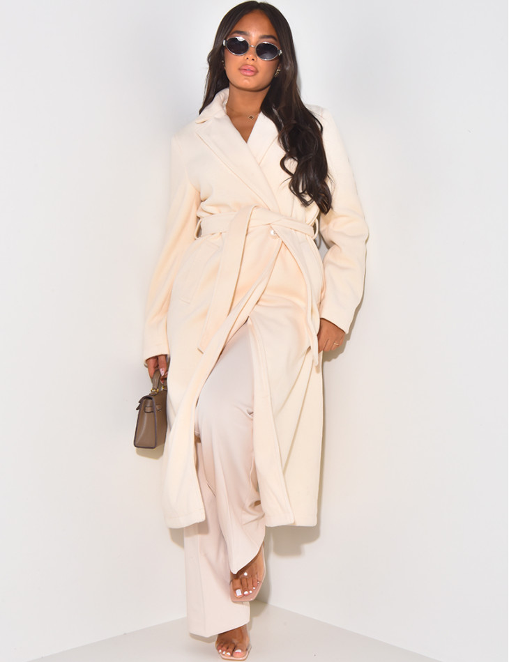 Langer Mantel mit Kaschmir-Effekt zum Binden.