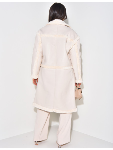 Mantel aus Kunstleder mit Kunstpelzfutter