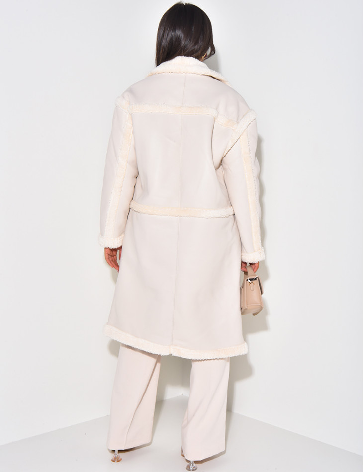 Mantel aus Kunstleder mit Kunstpelzfutter