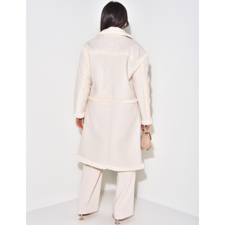 Mantel aus Kunstleder mit Kunstpelzfutter