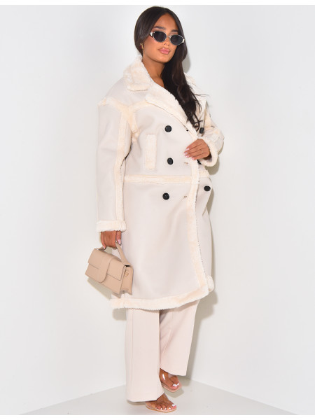 Mantel aus Kunstleder mit Kunstpelzfutter