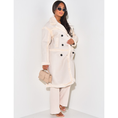 Mantel aus Kunstleder mit Kunstpelzfutter