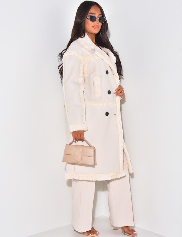 Mantel aus Kunstleder mit Kunstpelzfutter