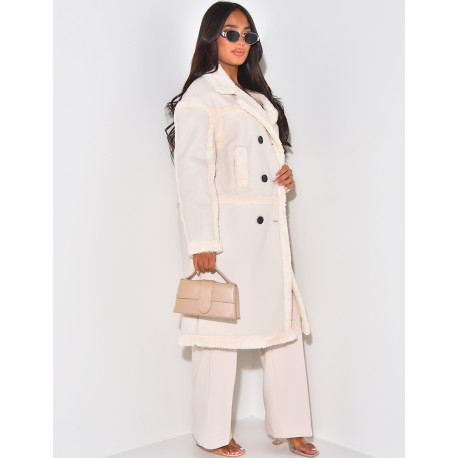 Mantel aus Kunstleder mit Kunstpelzfutter