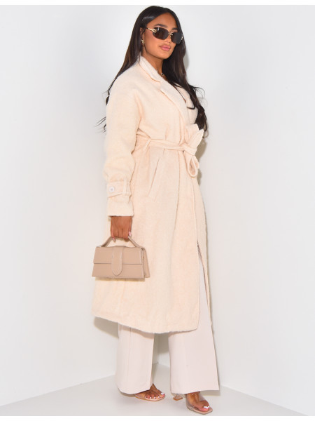 Manteau oversize en laine chiné à nouer