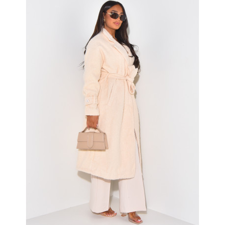 Manteau oversize en laine chiné à nouer