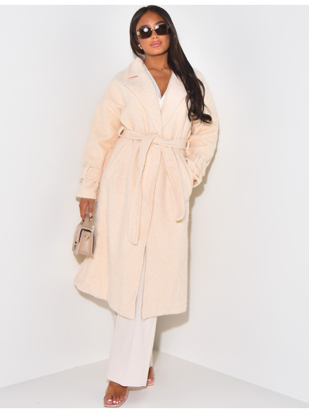 Manteau oversize en laine chiné à nouer