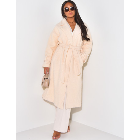 Manteau oversize en laine chiné à nouer