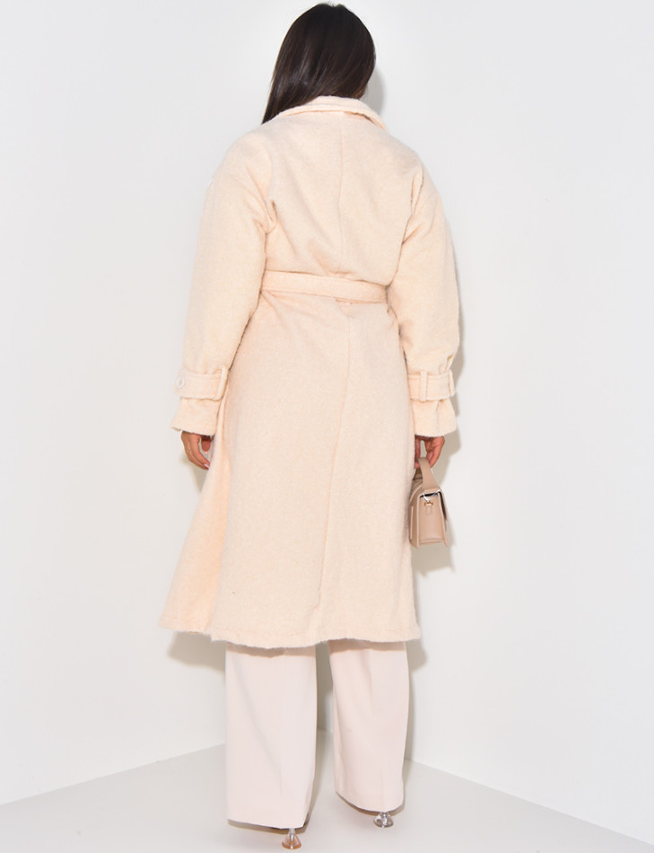 Manteau oversize en laine chiné à nouer