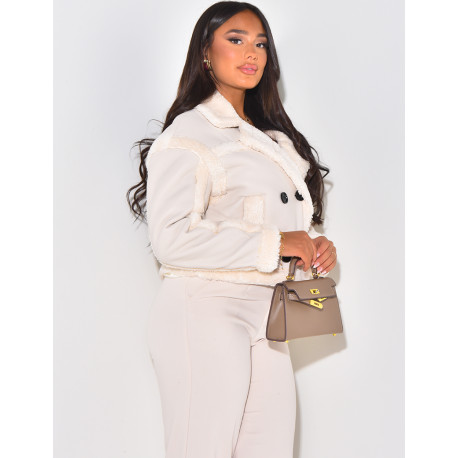 veste en similicuir à doublure fausse fourrure