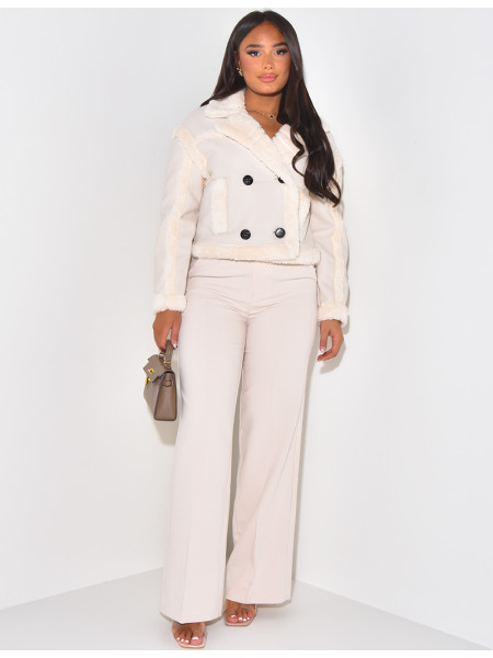 veste en similicuir à doublure fausse fourrure