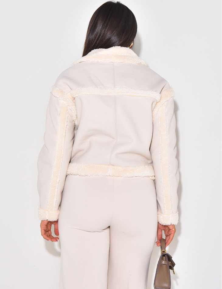veste en similicuir à doublure fausse fourrure