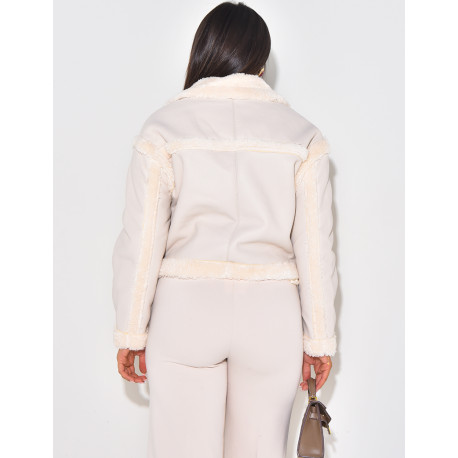 veste en similicuir à doublure fausse fourrure
