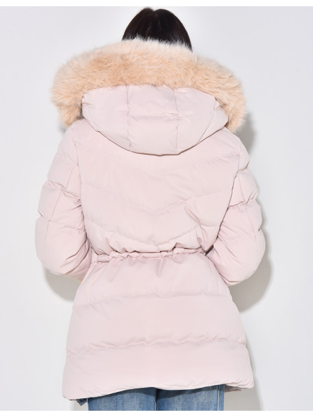 Doudoune courte à capuche en fourrure