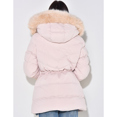 Doudoune courte à capuche en fourrure