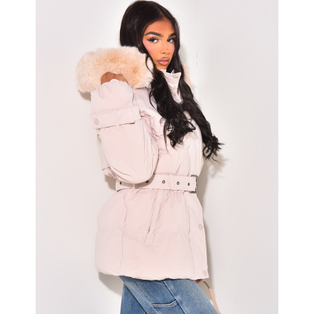 Gesteppte Daunenjacke mit Fake Fur