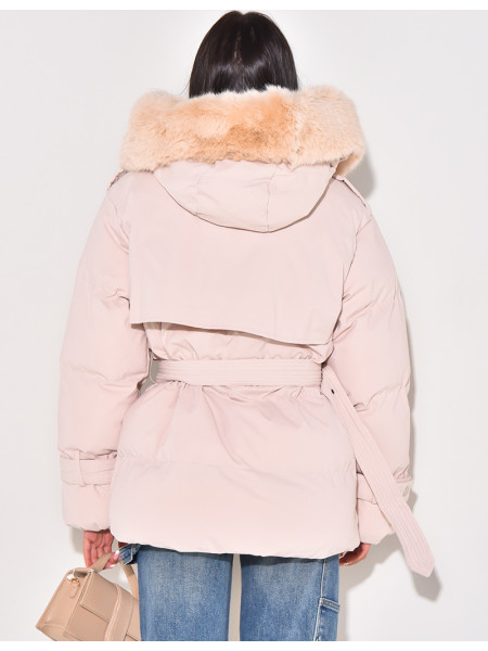 Gesteppte Daunenjacke mit Fake Fur