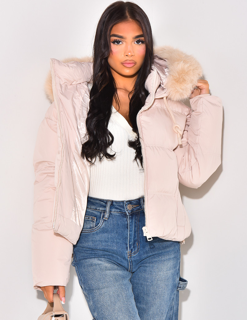 Short down jacket with fur...
