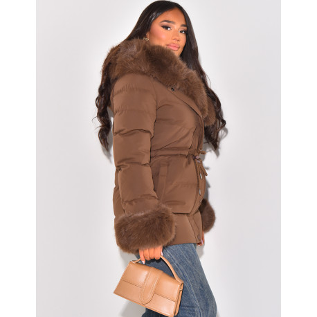 Short down jacket with fur hood