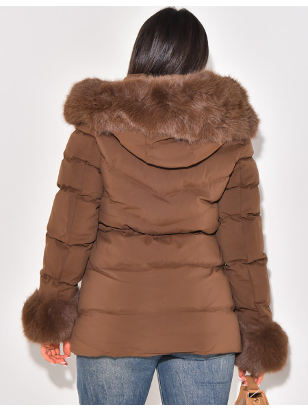 Short down jacket with fur hood