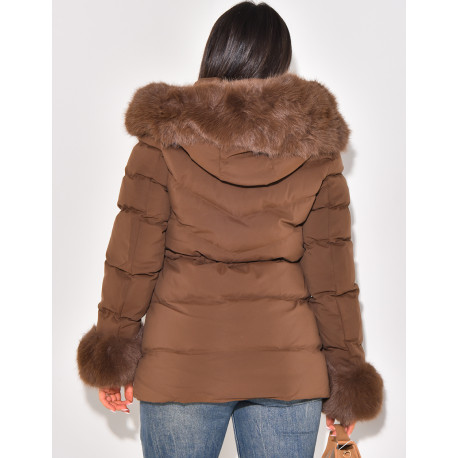 Short down jacket with fur hood