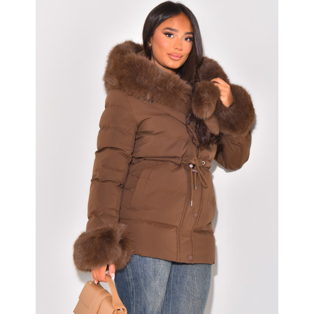 Short down jacket with fur hood