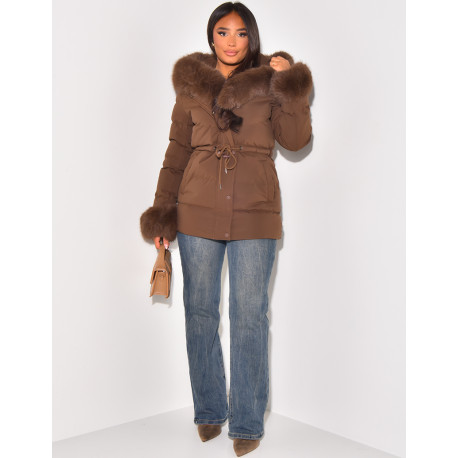Short down jacket with fur hood