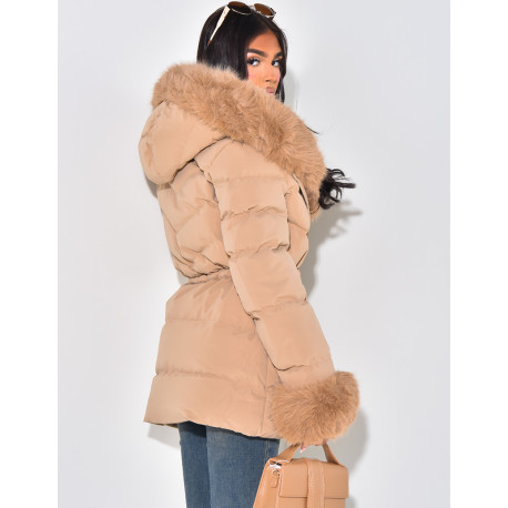 Short down jacket with fur hood