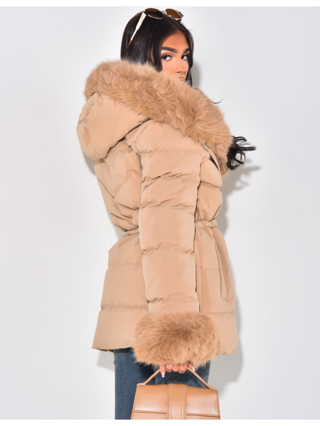 Short down jacket with fur hood
