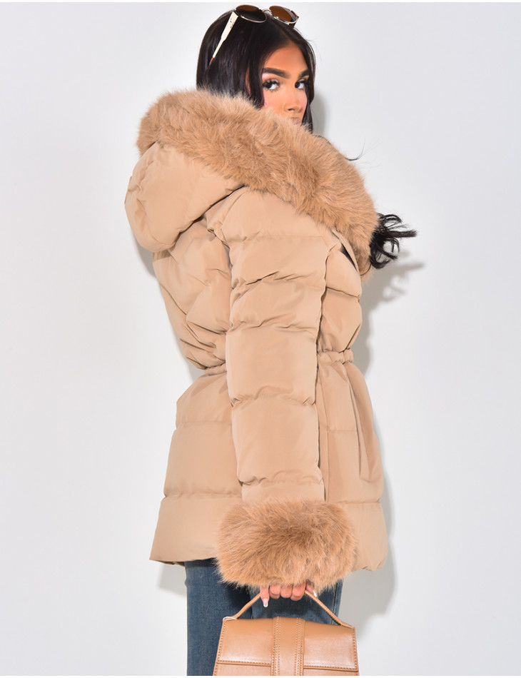 Short down jacket with fur hood