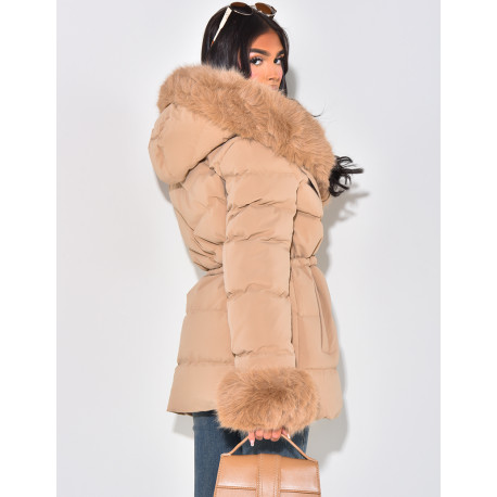 Short down jacket with fur hood