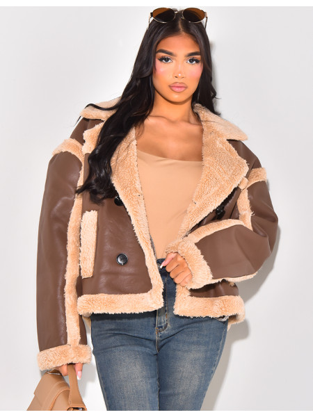 Faux leather fur lined jacket sale