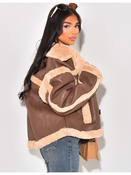 Kunstlederjacke mit Kunstfellfutter