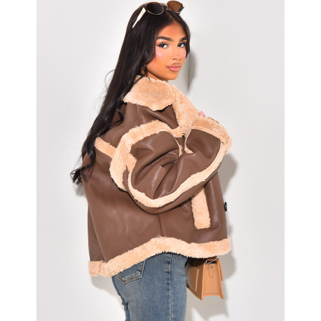 Kunstlederjacke mit Kunstfellfutter