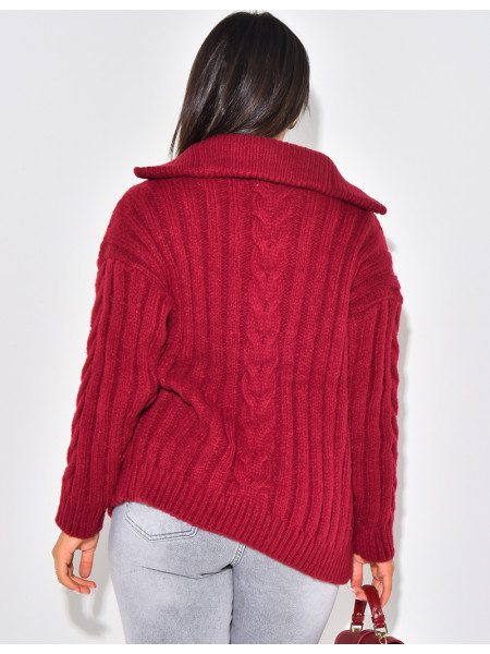 Gros pull en laine tressé à zip au col