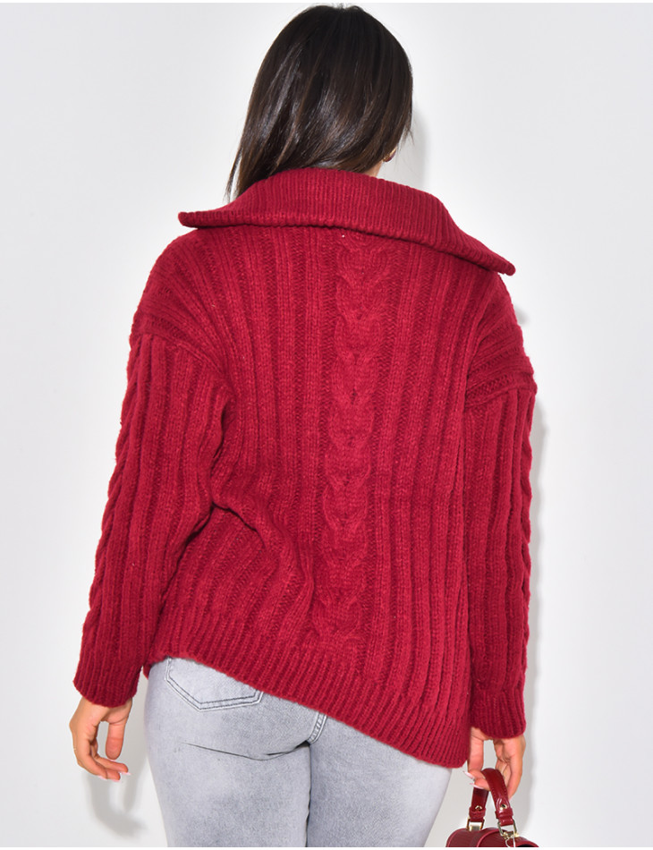 Gros pull en laine tressé à zip au col