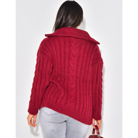 Gros pull en laine tressé à zip au col