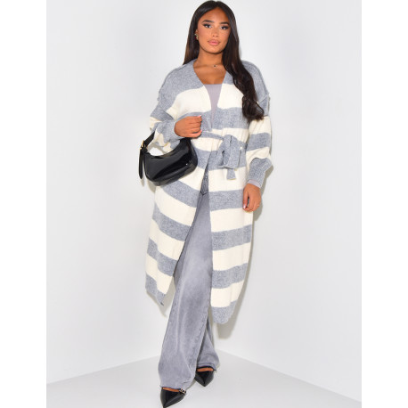 Oversized striped cardigan with tie