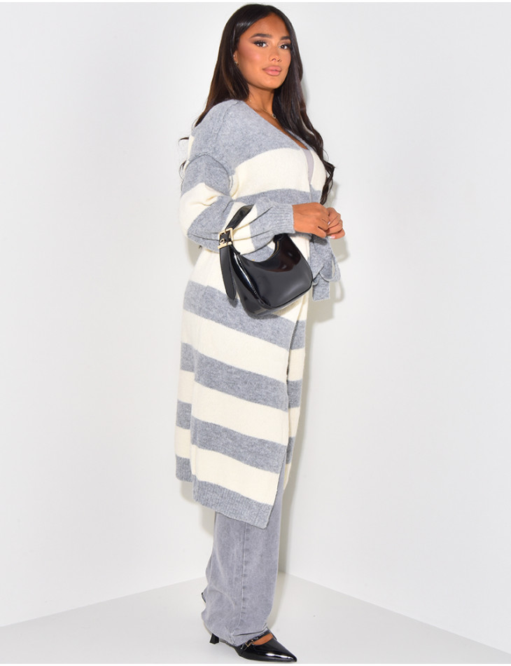 Oversized striped cardigan with tie