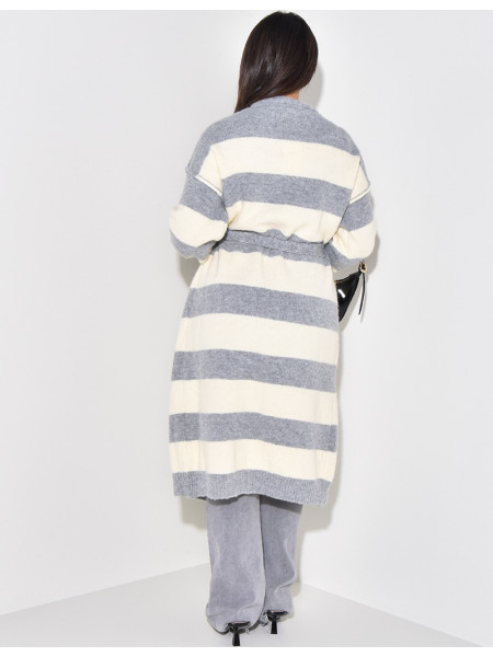 Oversized striped cardigan with tie