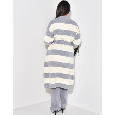 Oversized striped cardigan with tie