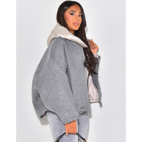 Veste oversize en feutrine à col et capuche matelassé