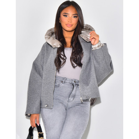 Veste oversize en feutrine à col et capuche matelassé
