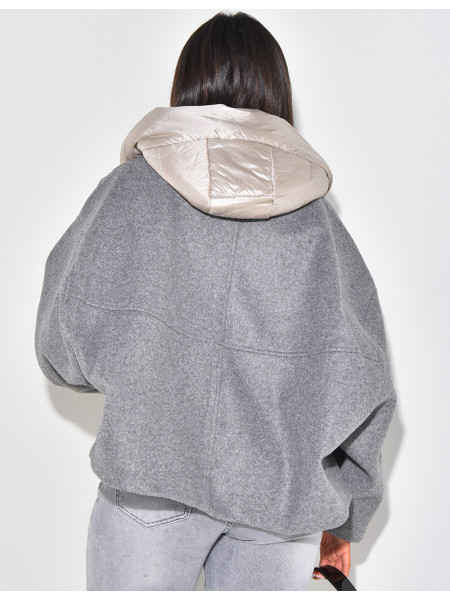 Veste oversize en feutrine à col et capuche matelassé