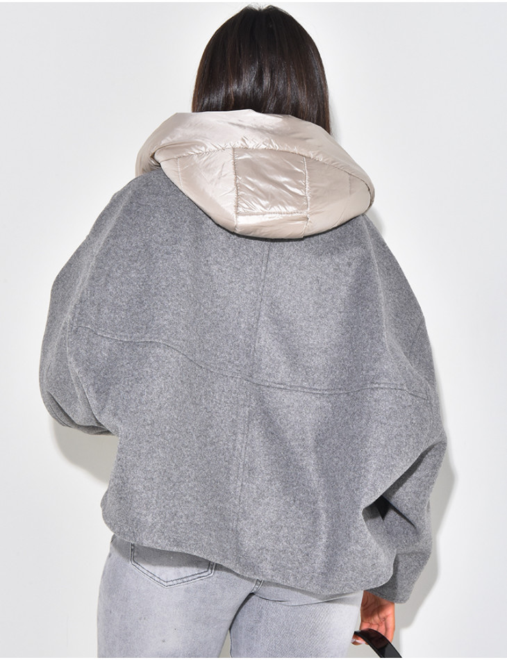 Veste oversize en feutrine à col et capuche matelassé