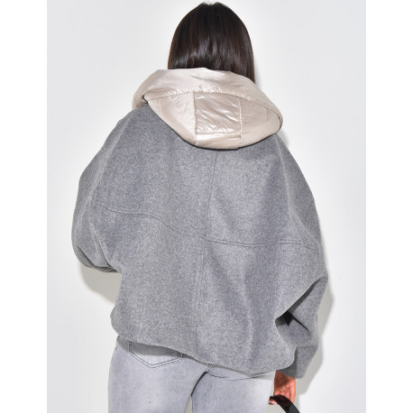Veste oversize en feutrine à col et capuche matelassé