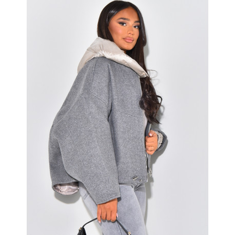 Veste oversize en feutrine à col et capuche matelassé